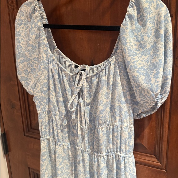 Who What Wear Blue and White Smocked Midi Sundress medium - Picture 2 of 5